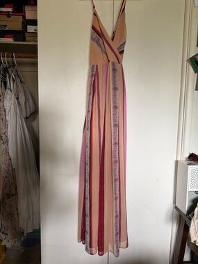 Forever 21 Striped V-Neck Maxi Dress in Pink, Tan and Red Accents
